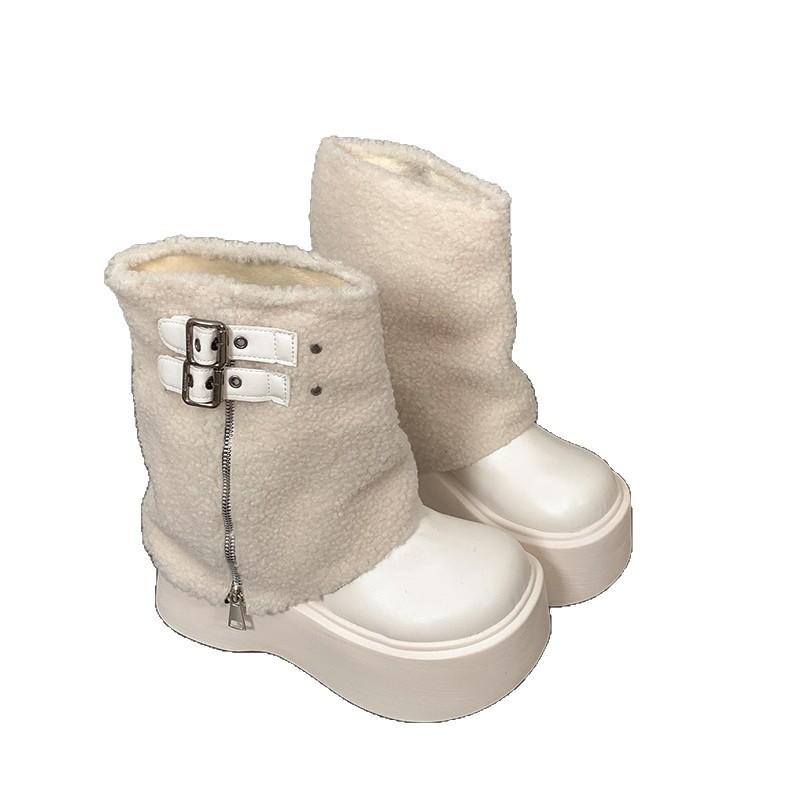 Thick-soled Lamb Wool Tall Snow Boots Women's 2025 Autumn and Winter Small Man Heightening Trouser Boots Plush Plush Boots