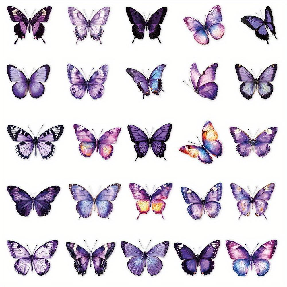50pcs Purple Butterfly Stickers Reusable Self-Adhesive Decals Water Bottles Skateboards Scrapbooking Stickers Journal Decoration