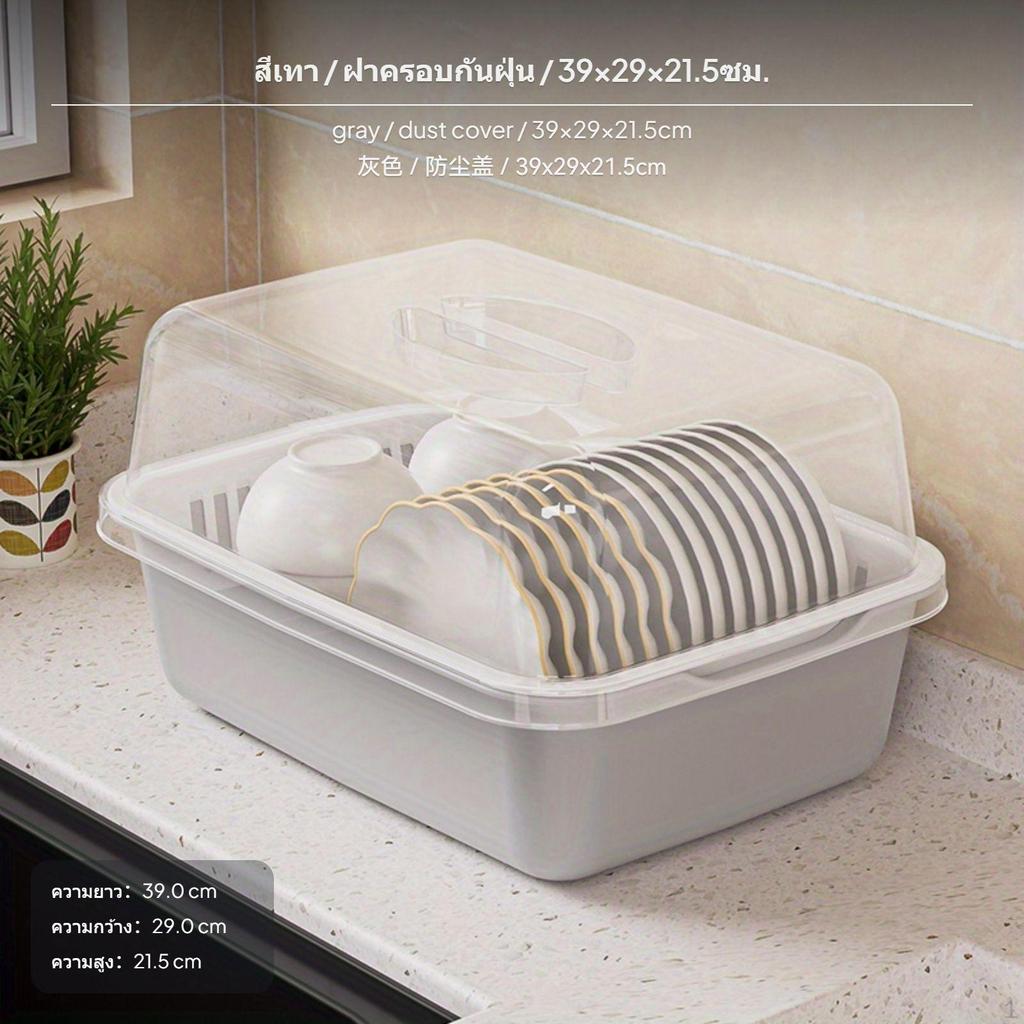 2Tier Dish Drying Rack with Particleproof Cover, Kitchen Utensil Organizer Green