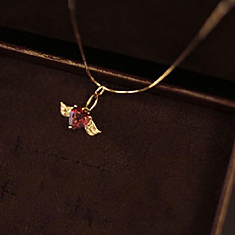 S925 Sterling Silver Heart-Shaped Necklace for Women - Clavicle Chain with Japanese Light Luxury Little Angel Pendant.