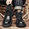 Fashion 2024 New Mens Sneakers Leather High Top Shoes Men Thick Bottom Male Motorcycle Boots All-match Male Comfortable Outdoor Boots