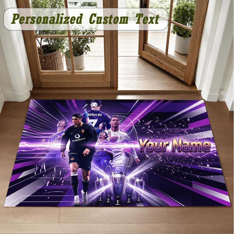 Crystal Velvet Square Rug Custom NameCristiano Ronaldo Pattern Non Slip Home Floor Decor Rug