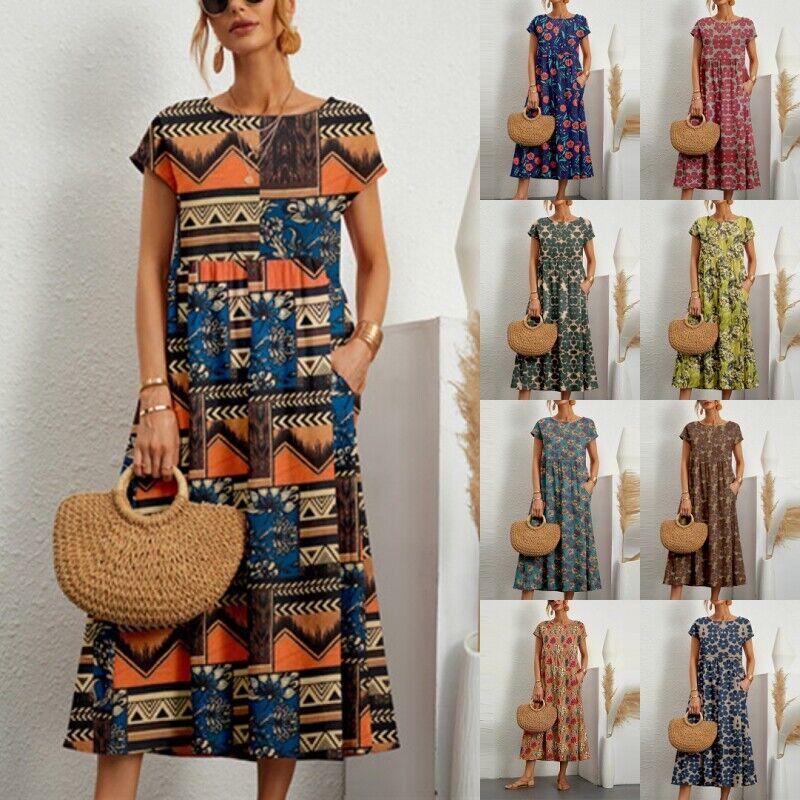

2023 Women s European & American Sleeveless Loose Fit Summer Dress with Round Neck and Print Design XXL