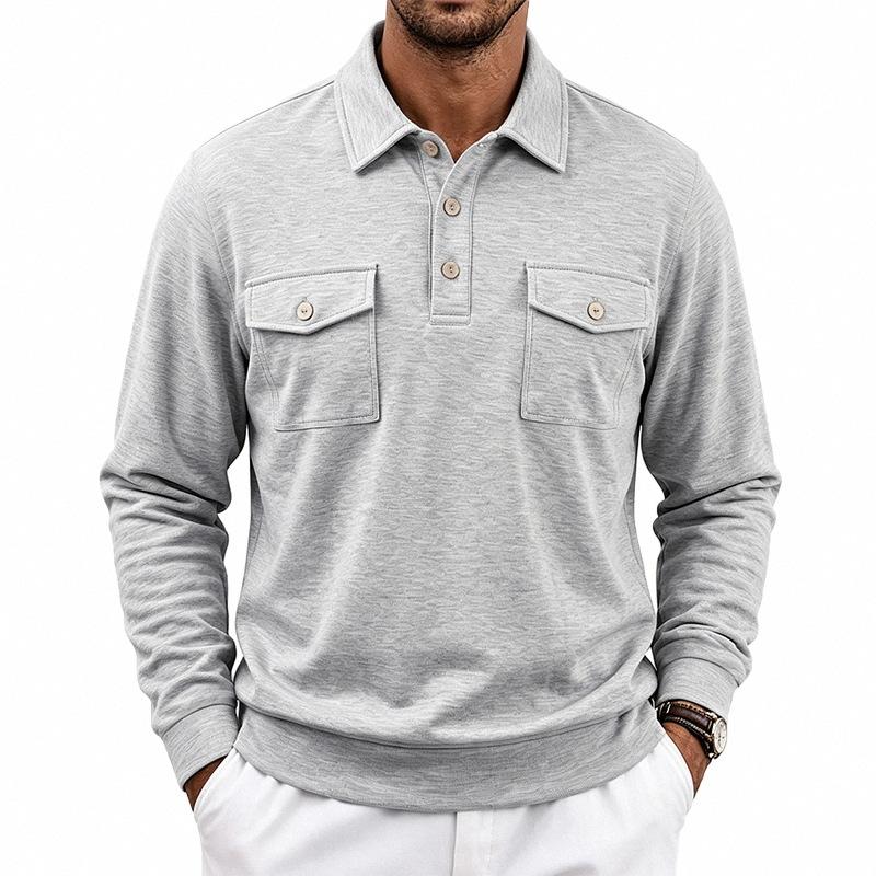 Men S Long Sleeve Polo Casual Multi Pocket Sweatshirt