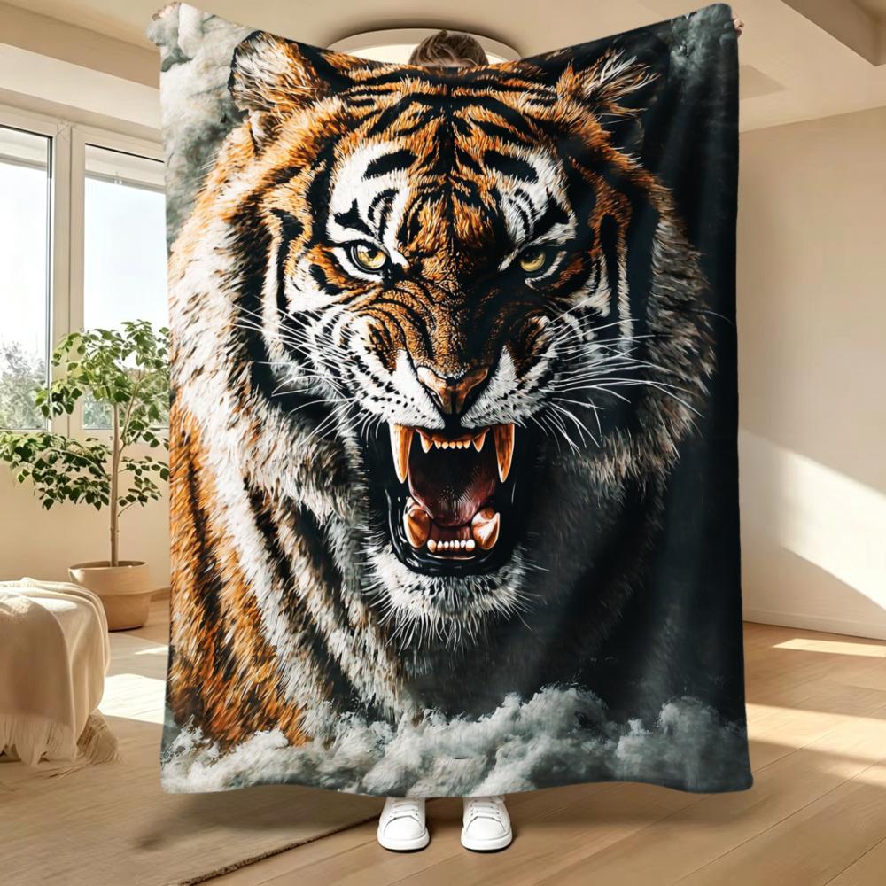 Fierce Tiger Design, for Wildlife Lovers, Soft Blanket, Realistic Roaring Print, Multi-Purpose Home Decor, Cozy Gift