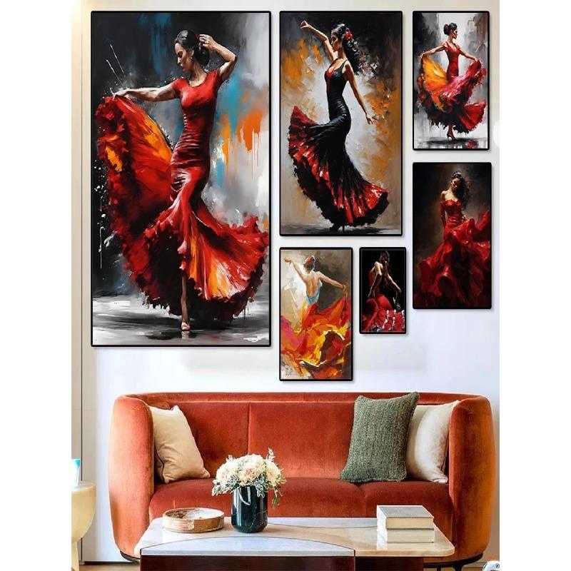 Graffiti Flamenco Dancer In Red Dress  Sexy Dancing Girl Poster Canvas Painting Wall Art for Home Bar Interior Decor Perfect Gif