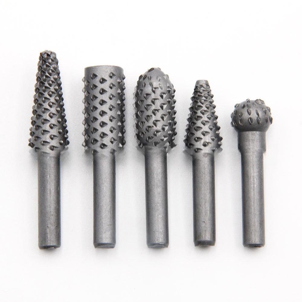 Set of 5 Black Gray Woodworking Wolf Tooth Sticks Rotating Files Electric Grinding Heads Drill Bits DIY Grinding ToolAccessories