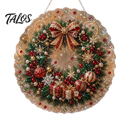 Outdoor Christmas Tree Decor Faux Pearl Art Kit, DIY Rhinestone Gem Painting Craft, Santa Festive Home Items Stocking Elk Pattern Hanging Suncatcher