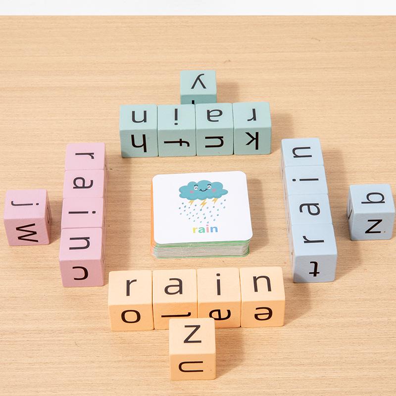 Montessori Spelling Card Game: Educational Toy with Face-Changing Blocks for Early English Learning