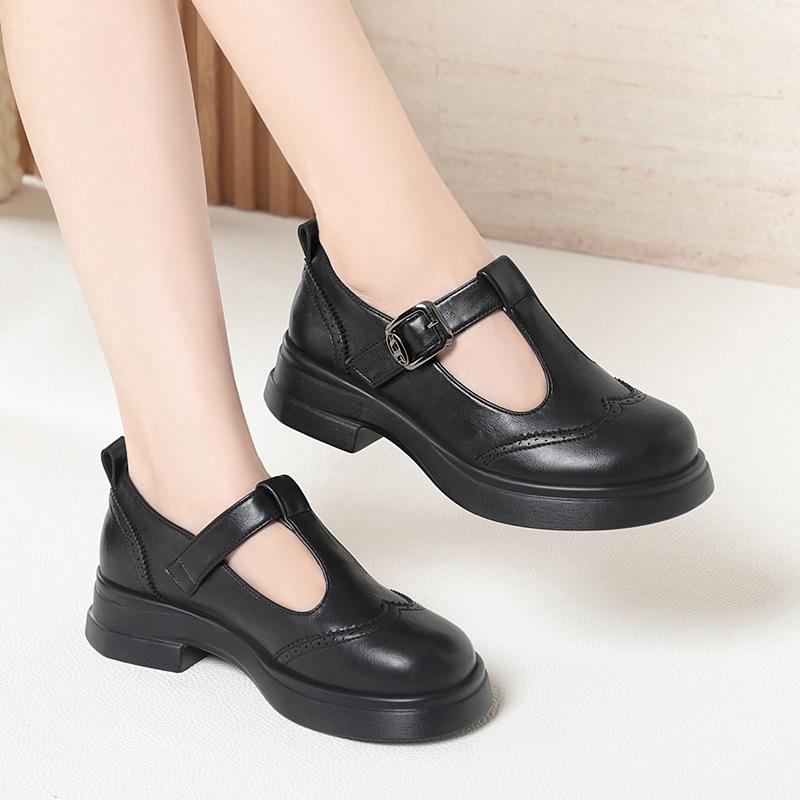 Mary Jane Soft-soled Women's Shoes, Chunky Heel Retro Platform Shoes, Soft Leather Loafers