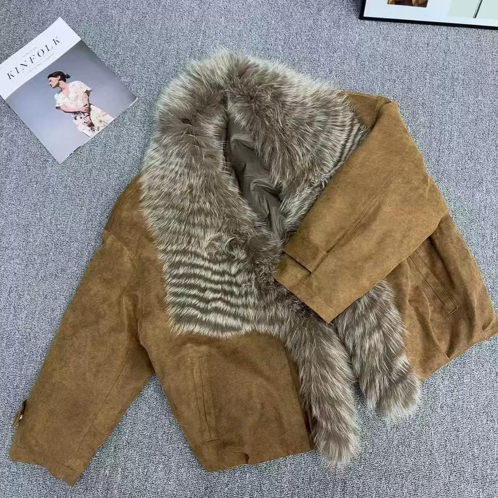 Winter fur goose down pie overcome detachable gradual change color fox fur collar light luxury down jacket short jacket women warm