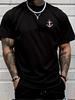 Unisexs Summer 100 Cotton Fashionable Casual Loose Sports Dragon and Boat Anchor Pattern Printed Round Neck Short Sleeved Tshirt
