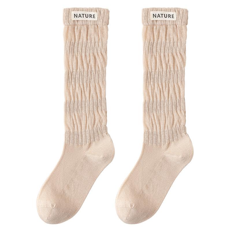 5 Pairs Women's Long Spring and Autumn Thin Boneless Cotton Mesh Slim Pile Summer Long Calf Socks