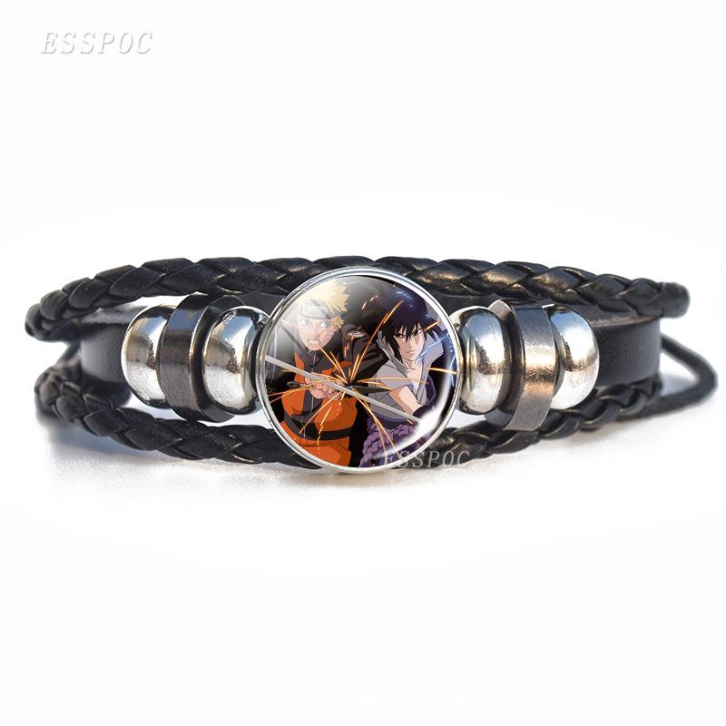 Naruto Inspired Sharingan Black Leather Men's Bracelet - Anime Gift