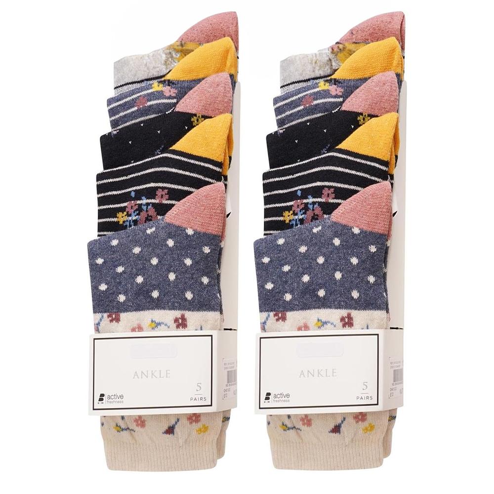 Ex Store Womens/Ladies Assorted Designs Cotton Socks (Pack of 10)