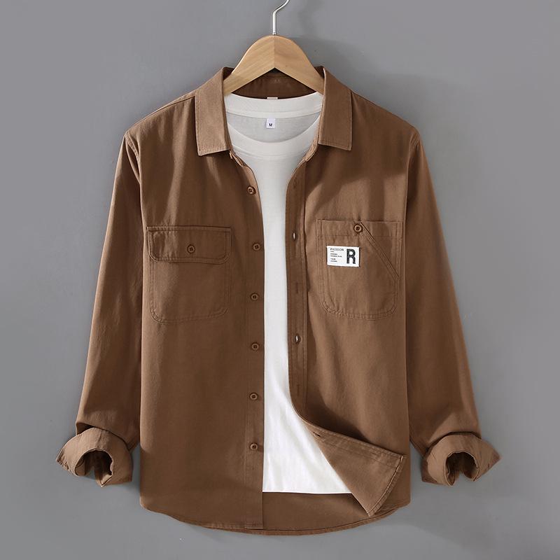 Japanese Style Men's Casual Loose Fit Work Shirt Jacket, Long-Sleeved for Spring and Autumn