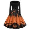 Women's Vintage Square Neck Dress with Halloween Print for Casual Occasions