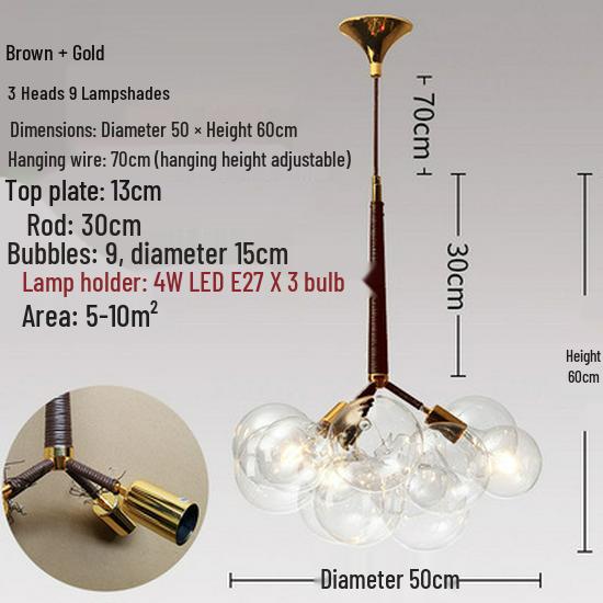 Nordic Romantic Bubble Lamp - Creative Glass Pendant for Children's Room, Living Room, or Restaurant.