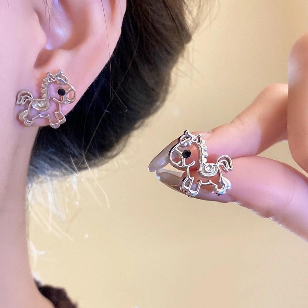 Cartoon Horse Metal Pony Earrings Zinc Zinc Alloy Horse Mascot Drop Earrings  Year of Horse Gift