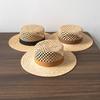 European and American spring and summer new fashion casual hand-woven hollow fleece webbing raffia flat top hat outdoor sunshade straw hat