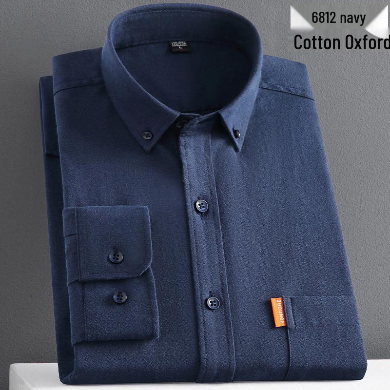 Men's Solid Color Oxford Cotton Yellow Button-Down Long Sleeve Shirt for Spring/Autumn Layering