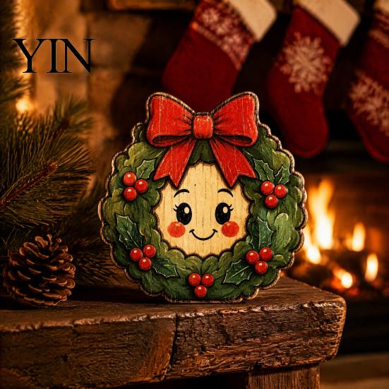 Wooden Simulation Soap Shapes Christmas Table Decorations, Santa Claus Snowman Reindeer Desktop Ornaments, Party Toppers Distressed Tiered Tray Decor