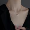 FTCY Exquisite Copper Inlaid Zirconia Bow Pendant Necklace For Women Fashion Simple  Stainless Steel Clavicle Chain Jewelry Gift