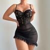 Sexy Lace Sheer Babydoll Dress for Women See Through Chemise Mesh Nightgown Mini Dress Spaghetti Strap