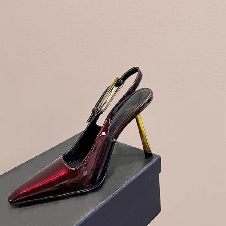 New Black High Heels Small Square Head Bag Head Back Empty Fashion Sexy Single Shoes Patent Leather Premium Sandals