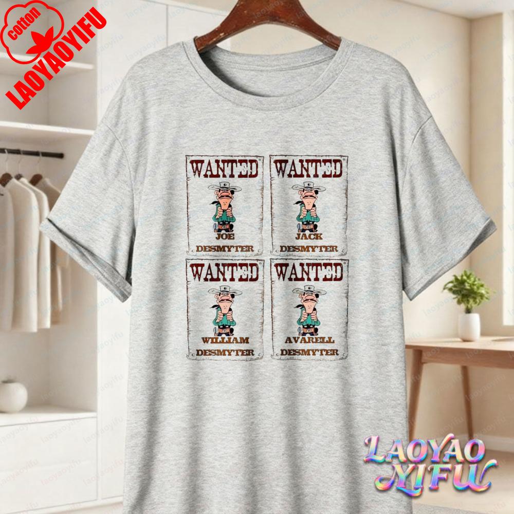 Dalton Brothers Cartoon Print Unisex Cotton TShirt Lucky Luke Summer Casual Tee for Unisex Women Trendy Family Matching Outfits