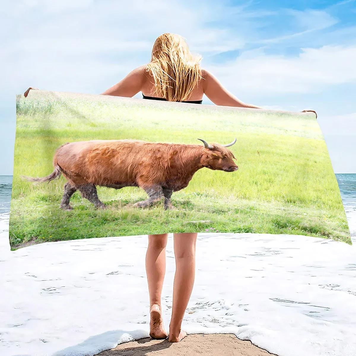 

Bath Towels Highland Cow Oversized Sand Free Beach Towel Quick Dry Beach Towel Mens Microfiber Lightweight Travel Beach Towel W40*H60(CM)