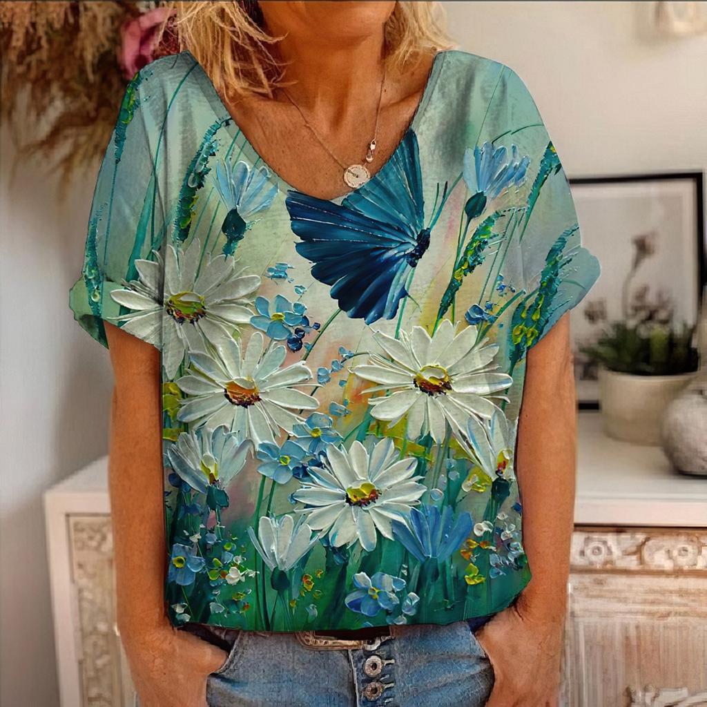 Summer Women's Short Sleeved New Flower Animal Painting 3D Printed Short Sleeved T-shirt