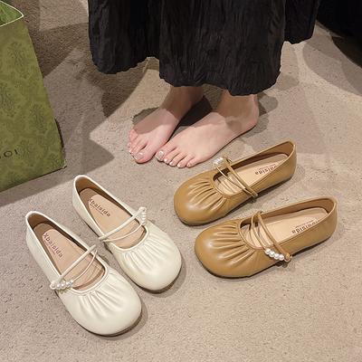 Chaussures simples Mary Jane à bouche peu profonde pour femmes, printemps, bout rond, boucle, sangle simple, plissées, tempérament, ceinture rétro