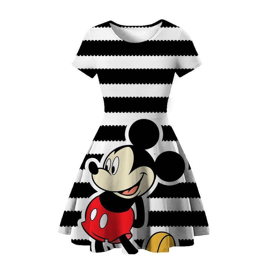 New Mickey Minnie Christmas 2D Printed Short Sleeve Dress Fashion Girls Princess Dress