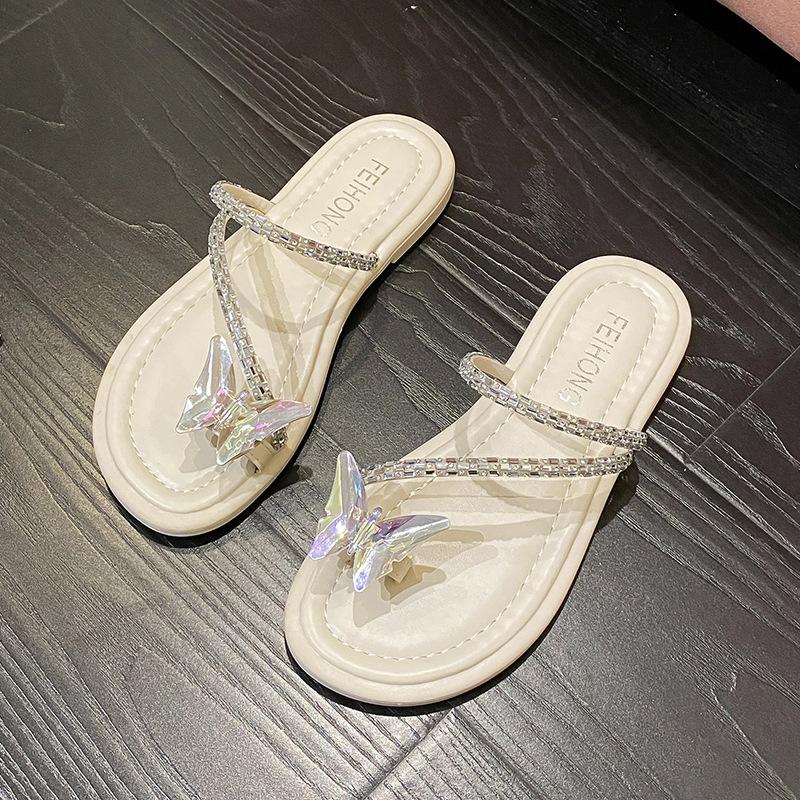 Evening wind rhinestone cover toe French slippers fairy wind sandals spring and summer new wear silver sandals women's shoes