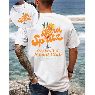Men's Summer Cocktail Orange Pattern Fun Print Short Sleeve Casual Cotton T-shirt Round Neck New Fashion Loose Size T-shirt