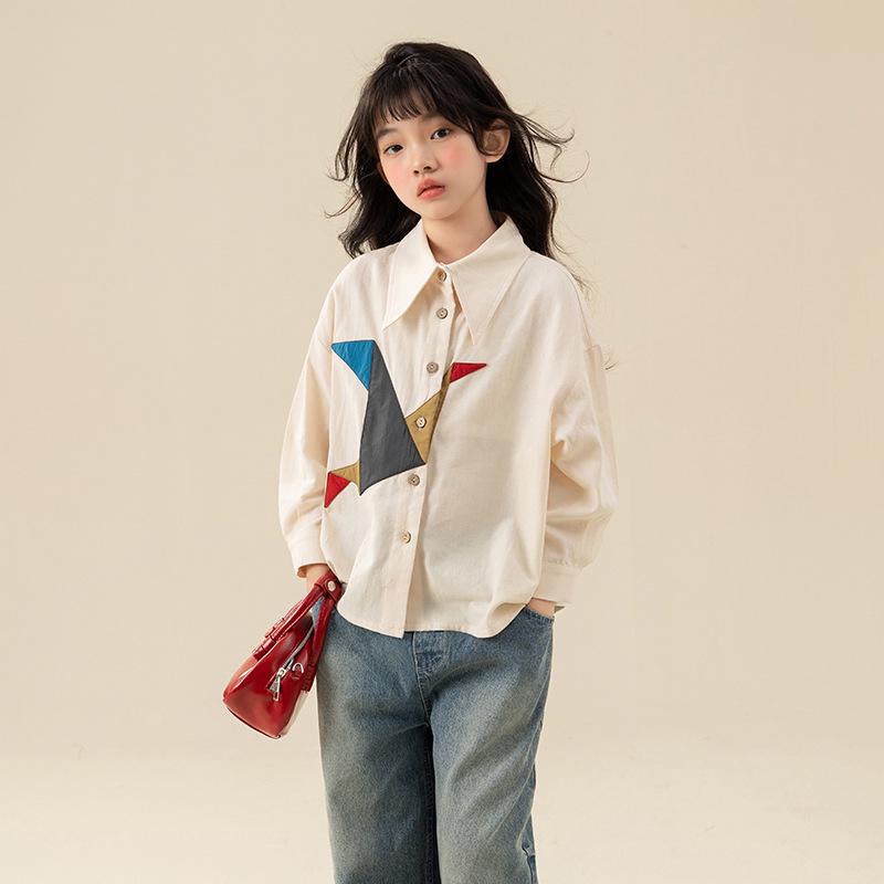 2025 Girls' White Shirt: Fashionable Spring/Autumn Blouse for Children