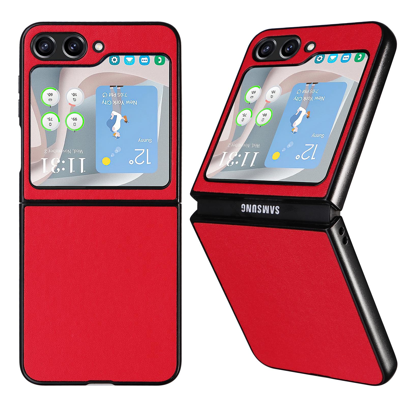 

Противоударный чехол для телефона Samsung Galaxy Z Flip5 5G Текстура ПУ кожа+ПК Тонкая накладка Red