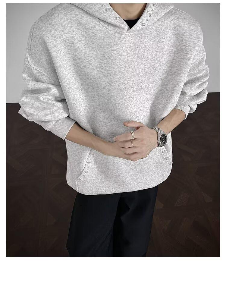 

American High Street Men s Oversized Hooded Sweatshirt - Trendy Solid Color Casual Top L білий/сірий колір