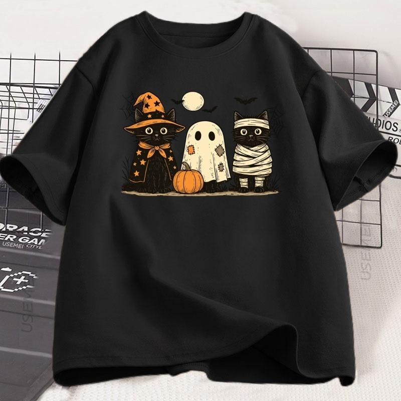 Black Cat Pumpkin Tshirt Ghots Gothic Fall Cat Mama T Shirt Halloween Spooky Season Pritned T-shirt Unisex Cotton Short Sleeve