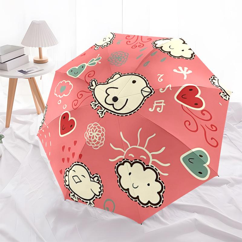 1pc Birds, Hearts Automatic Folding Umbrella - Portable Collapsible Design, 8-Rib Iron Frame, Durable Fabric yy251125133