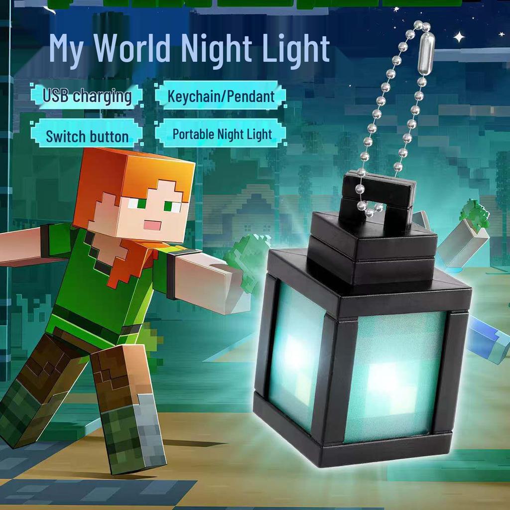 Minecraft Min Värld Mini Lykta Ljusande Nyckelring Modell Hänge