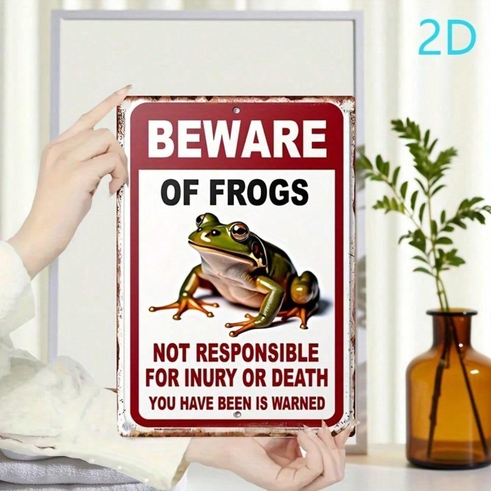 Vintage Frog Warning Metal Sign, Funny Wall Art, Distressed Iron Plaque, Rustic Bar Decor Gift