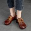 Johnature Bequeme Damen-Pumps aus echtem Leder, Retro-Handarbeit, weiche Sohle, runde Zehen, vielseitige Schuhe mit niedrigem Absatz