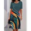 Women's Fashion Geometric Pattern Print Summer Spring Short Sleeve O-Neck Casual Dresses