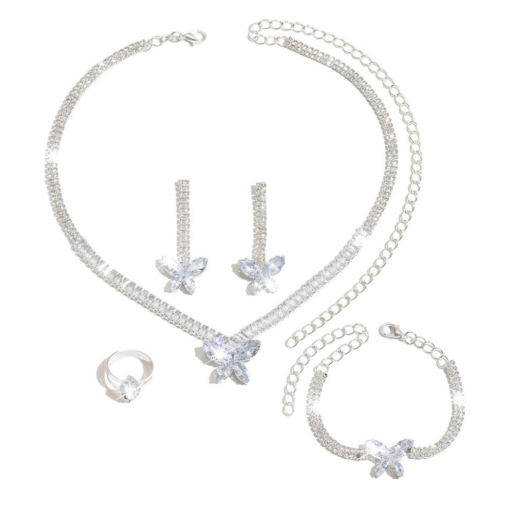 Set Niche Butterfly Zircon Wedding Necklace Bridal Earrings Jewelry Banquet Jewelry Collarbone Chain Women