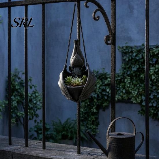 Novelty Gift for Gothic Enthusiasts Bat Shaped Hanging Planter, Plant Pot Indoor Outdoor Garden Mysterious Atmosphere Display Wall Decor, Unique Wing
