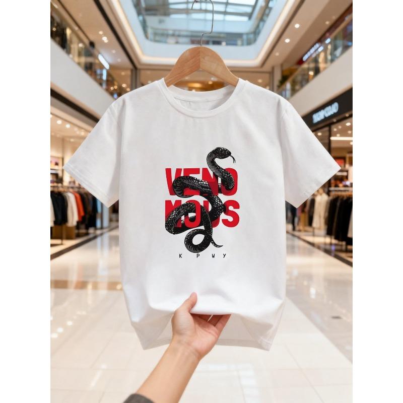 European sizes Boys VENOMOUS Streetwear Snake Print Short Sleeve T-Shirt 110 белый
