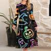 Women's Fashionable Loose Halloween Printed Round-neck Dress