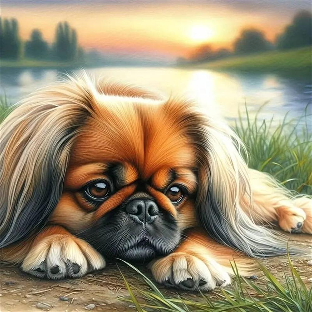 5D Diamond Painting Dog Cartoon Mosaic Animal Lake River Full Drill Embroidery Puppy DIY Crafts Kit Adult Room Decor